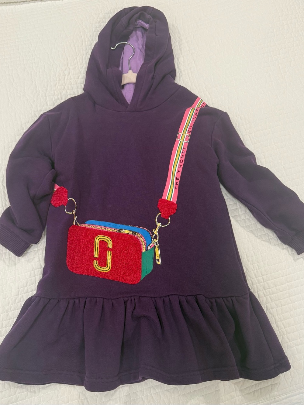 Purple Hoodie Dress with Colorful Crossbody Graphic